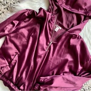 Sexy Satin Hooded Half Zip Bomber